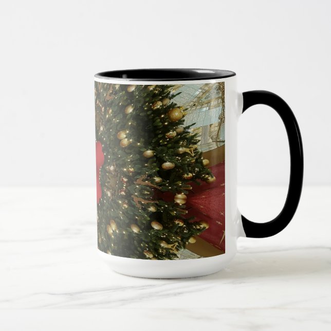 Christmas Wreath Red Green Gold with Red Star Mug (Right)