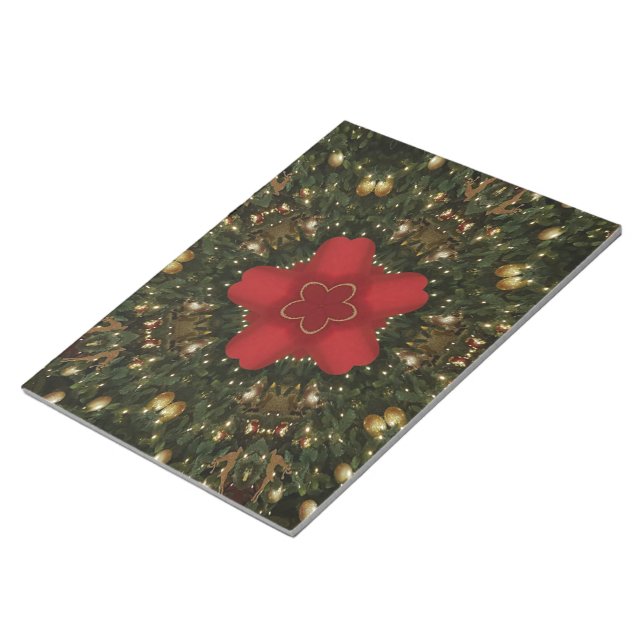 Christmas Wreath Red Green Gold with Red Star Notepad (Angled)