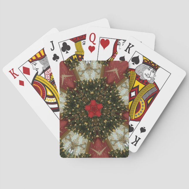 Christmas Wreath Red Green Gold with Red Star Playing Cards (Back)