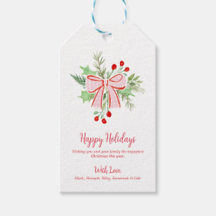 Christmas Wreath Red Pink Bow Gift Tag