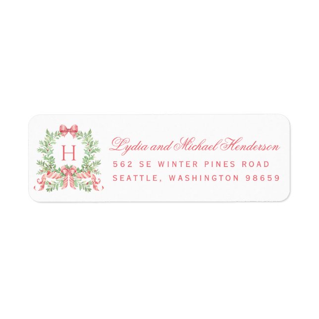 Christmas Wreath Red Script Return Address (Front)