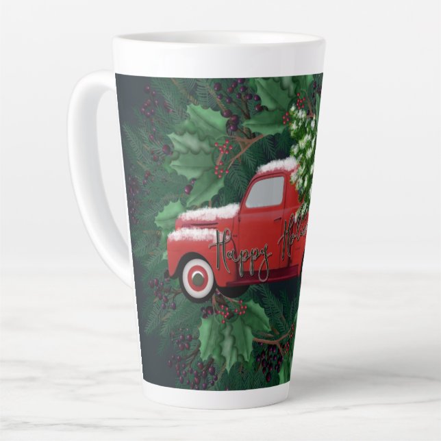 Christmas Wreath Red Vintage Truck Latte Mug (Left Angle)