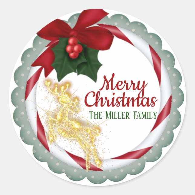 Christmas Wreath Reindeer Classic Round Sticker (Front)