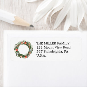 Christmas wreath return address label