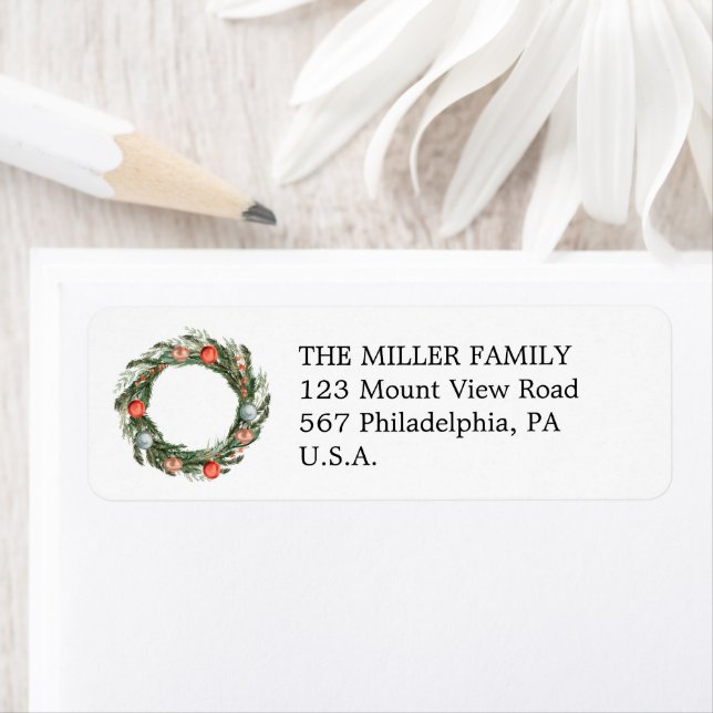 Christmas wreath return address label (Insitu)