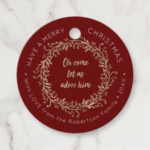 Christmas Wreath Rose Gold Glitter Script w Name Favour Tags