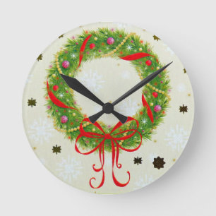Christmas Wreath Round Clock
