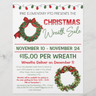Christmas Wreath Sale   PTO Fundraising  Flyer
