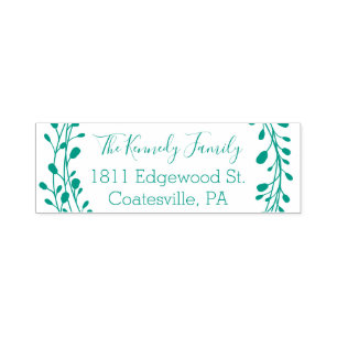 Christmas Wreath Script Family Name And Return Add Self-inking Stamp