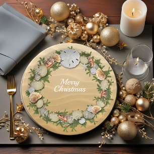Christmas Wreath Seashells Starfish Sand Dollar Paper Plate