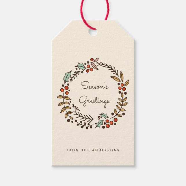 Christmas wreath Season's greetings Gift Tags (Front)