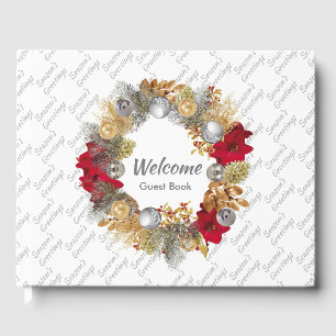 Christmas Wreath SEASON'S GREETINGS White Guest Book
