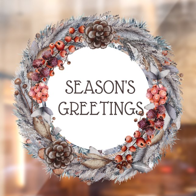 Christmas wreath season's greetings window cling (Sheet 2)