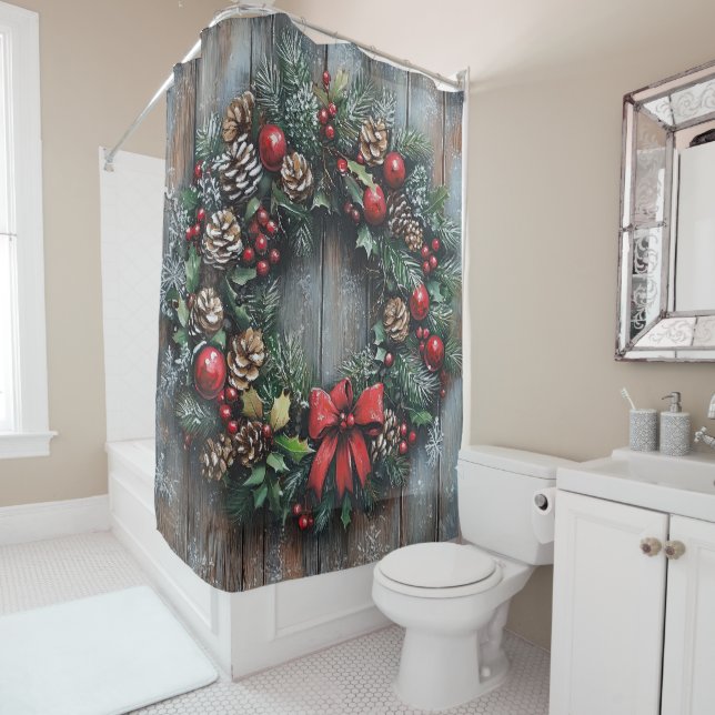 Christmas Wreath Shower Curtain (In Situ)