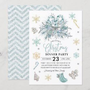 Christmas Wreath Snowflake Dinner Party Invitation