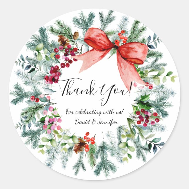 Christmas Wreath Thank You Stickers (Front)