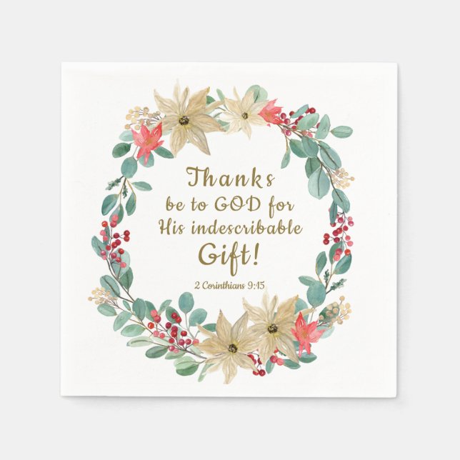 Christmas Wreath Thanks be to God Bible Verse Napkin (Front)