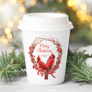 Christmas Wreath Traditional Red Cardinal Festive Paper Cups