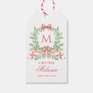 Christmas Wreath w/ Bow   Monogram Gift Tags