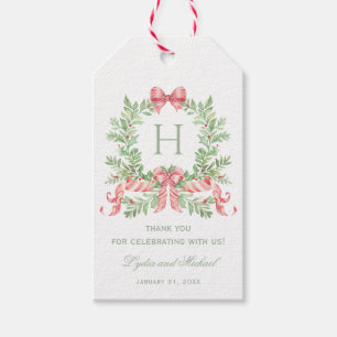 Christmas Wreath w/ Bow Monogram Wedding Gift Tags