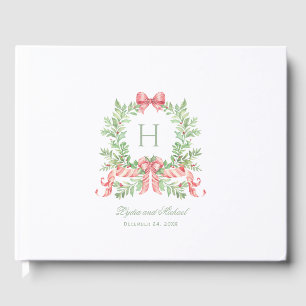 Christmas Wreath w Candy Cane Bow Monogram Wedding Guest Book
