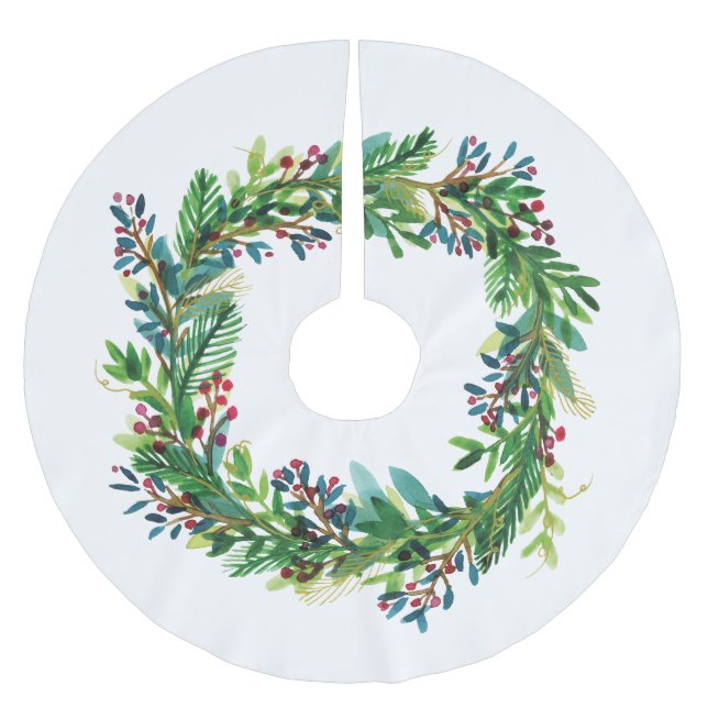 Christmas Wreath Watecolor Brushed Polyester Tree Skirt (Front)