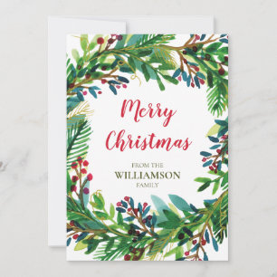 Christmas Wreath Watecolor Holiday Family Name Card