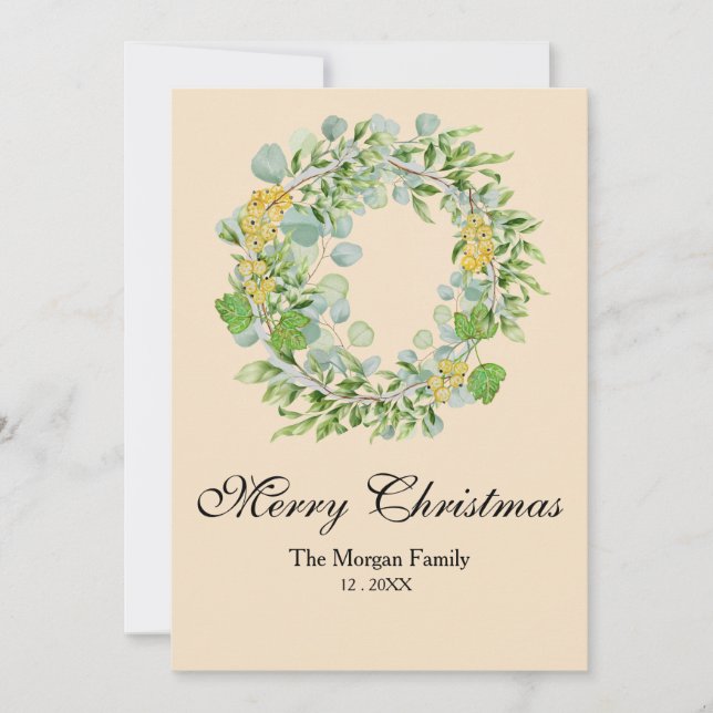 Christmas Wreath Water Colour Holiday Card (Front)