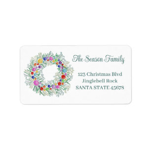Christmas wreath watercolor label