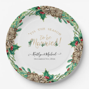 Christmas Wreath Watercolor Season to be Married Paper Plate