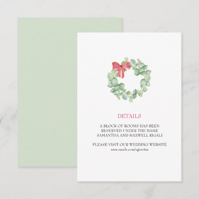 Christmas Wreath Wedding Details Card (Front/Back)