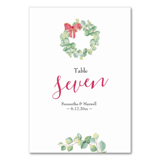 Christmas Wreath Wedding Table Number (Front)