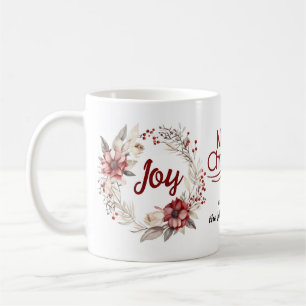 Christmas wreath whith red flowers and berries Joy Coffee Mug