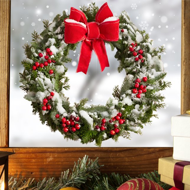 Christmas Wreath Window Sticker - Berries & Bow (Christmas Wreath Window Sticker Decoration)