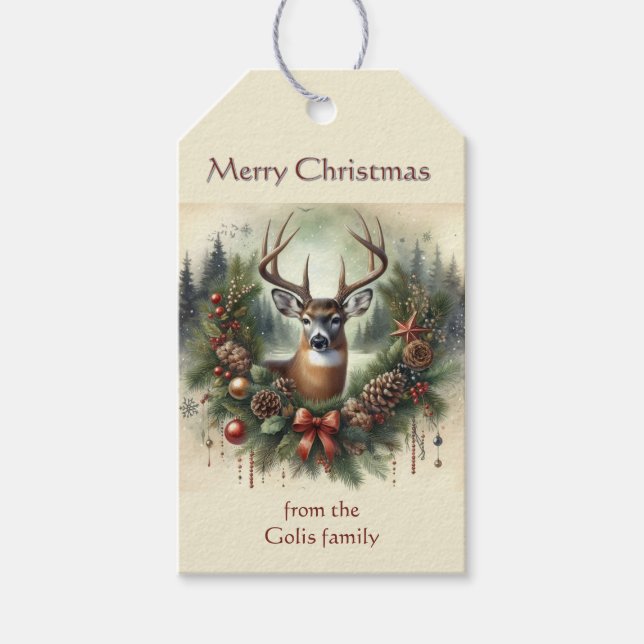 Christmas Wreath with Buck Gift Tag (Front)