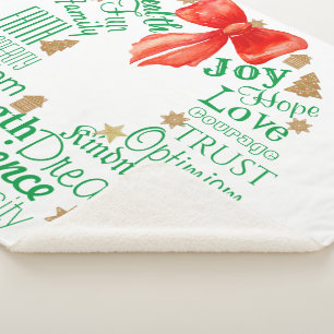 Christmas Wreath with Custom Words &/or Names Sherpa Blanket