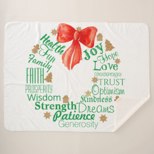 Christmas Wreath with Custom Words &/or Names Sherpa Blanket
