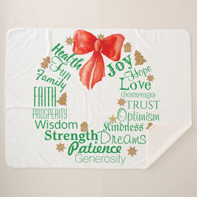 Christmas Wreath with Custom Words &/or Names Sherpa Blanket (Front (Horizontal))