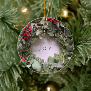 Christmas wreath with eucalyptus and berries ceramic tree decoration