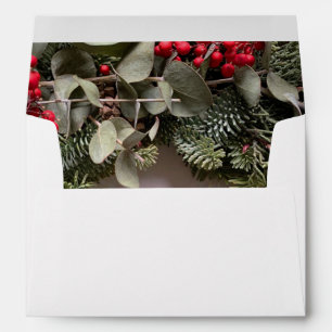 Christmas wreath with eucalyptus and red berries envelope