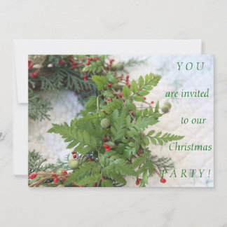 Christmas wreath with ferns invitation with text