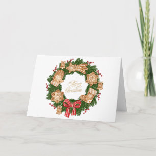 Christmas Wreath with Gingerbread Cookies, Berries Card