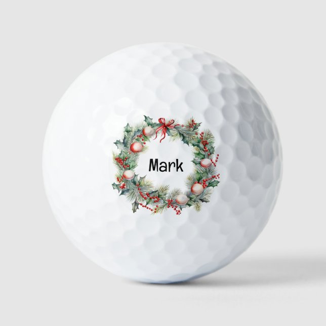 Christmas Wreath with golfer name Golf Balls (Front)