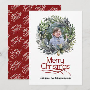 Christmas wreath with greenery photo holiday card