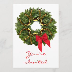Christmas Wreath with Horseshoes Invitation