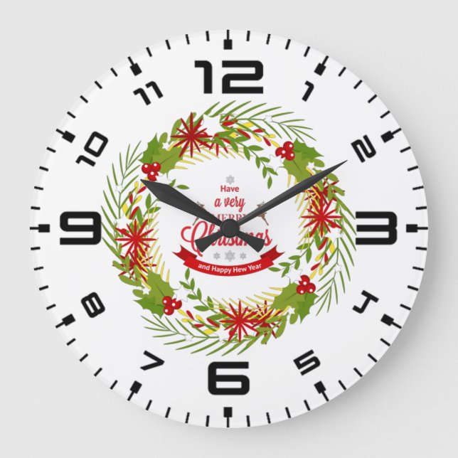 Christmas Wreath with Mistletoe Large Clock (Front)