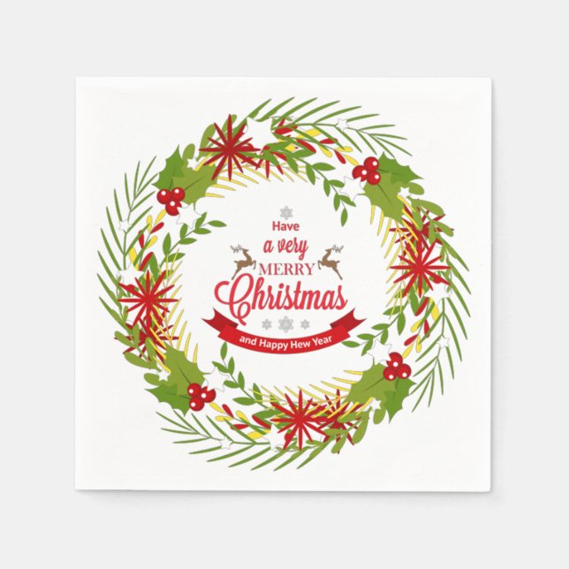 Christmas Wreath with Mistletoe Napkin (Front)