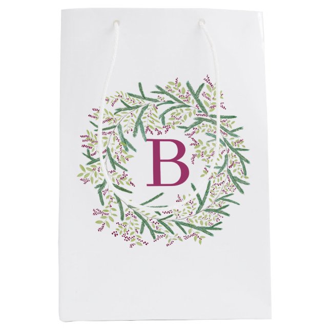 Christmas Wreath with monogram Medium Gift Bag (Front)