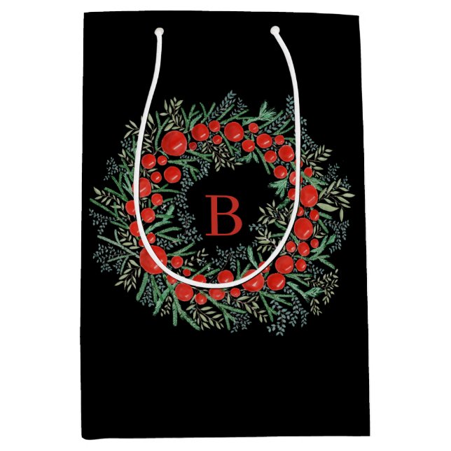Christmas Wreath with monogram Medium Gift Bag (Front)