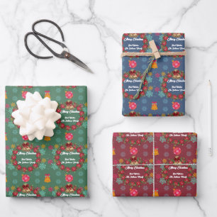 Christmas Wreath with Ornaments Bells Wrapping Paper Sheet